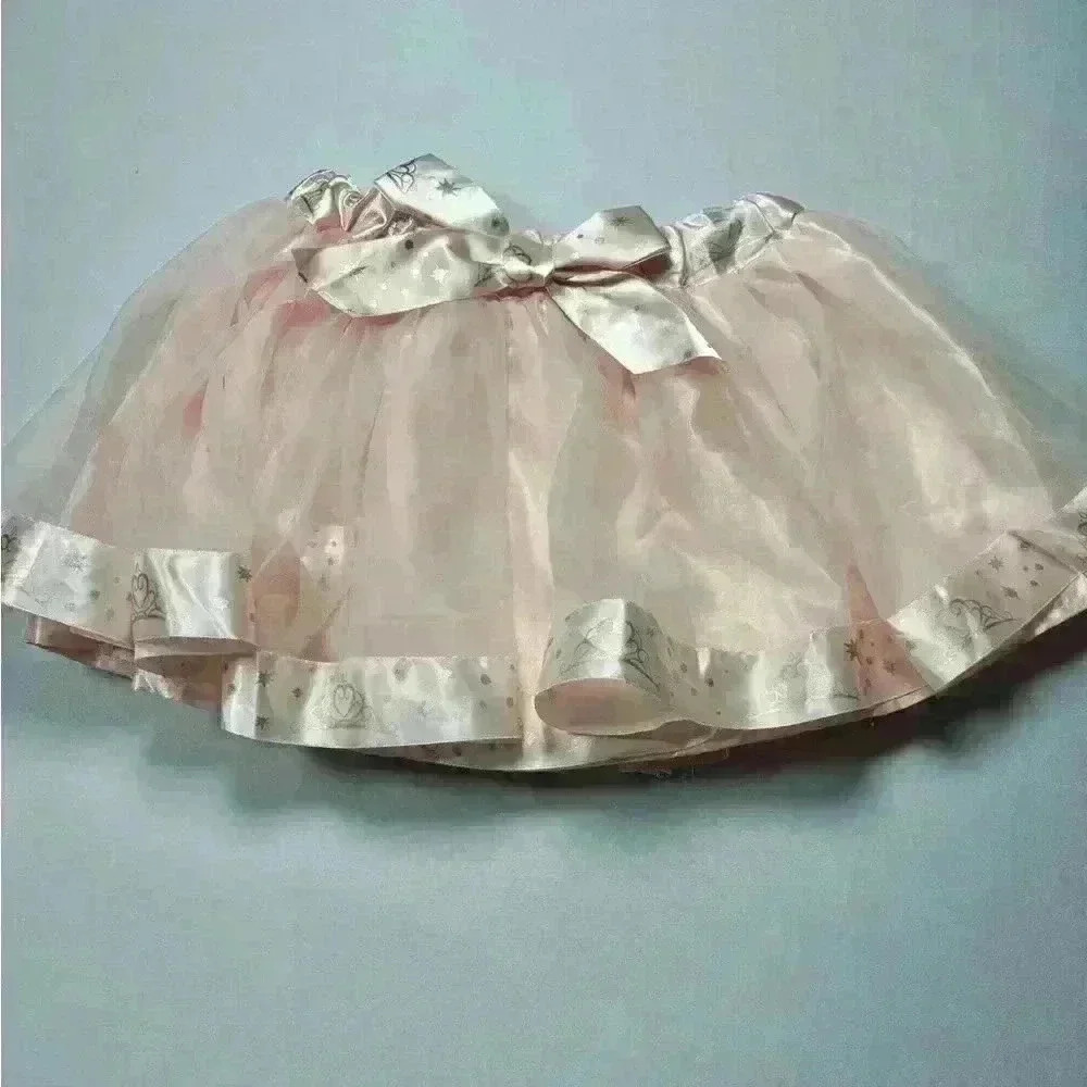 Disney Parks Princess Tulle Skirt Pink Satin Trim Bow Tutu Layers Size S 6X